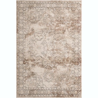 Ivory and Gray Geometric Synthetic 6' x 9' Area Rug