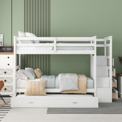 NicBex Full Over Full/Twin Over Twin Bunk Bed with Trundle and Staircase Loft Bed with Guardrails and Storage Drawers for Bedroom,White/Black/Gray