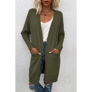 Women's Long Cardigans Cozy Open Front Casual Fall Sweater Coat with Pocket - 1 of 4
