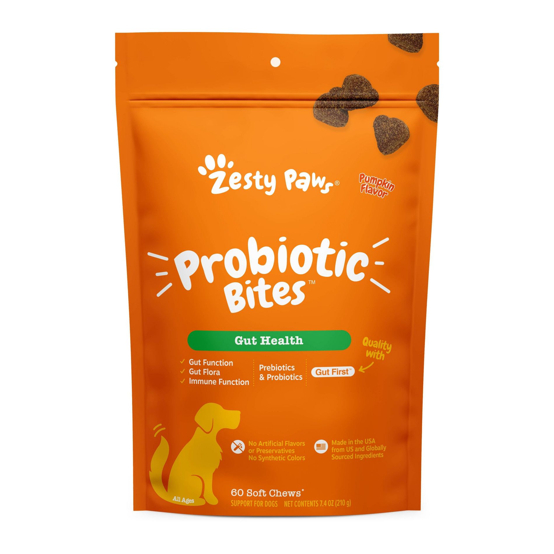 Zesty Paws Probiotic Bites for Dog Pumpkin Flavor - 60ct