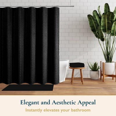 LunaLulinlk Fabric Shower Curtain with Hooks – 230 GSM Heavy-Duty Weighted-Hem Hote
