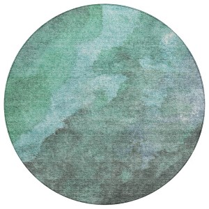 Teal Blue And Pale Aqua Abstract Washable Indoor Outdoor Area Rug - 1 of 4