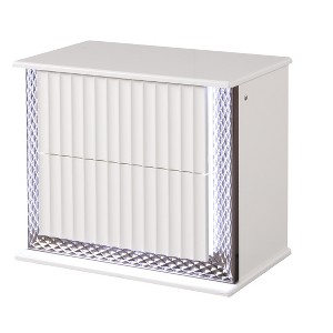Vynxaria Contemporary White 2-Drawer Nightstand, Wood Build, Diamond-Patterned LED Sides, Textured Drawer Fronts, Sturdy Construction - 1 of 4