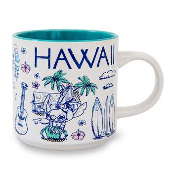 Silver Buffalo Disney Lilo & Stitch Hawaii Allover Icons Ceramic Stacking Mug | Holds 13 Ounces