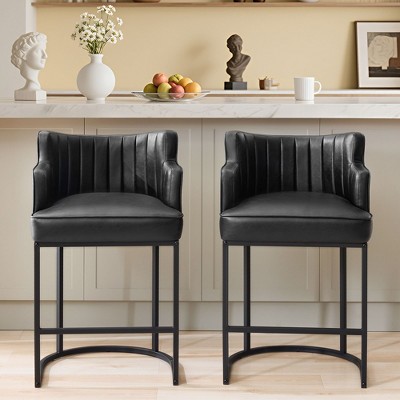Hyleory Set of 2 Modern PU Leather Bar Stools – Stylish & Comfortable Seating