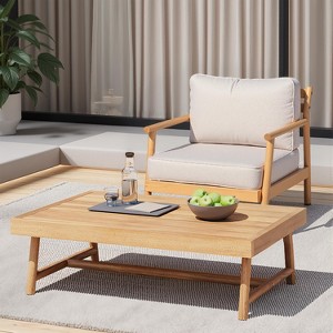 Christopher Knight Home Shane Rustic Outdoor Acacia Wood Upholstered Club Chair and Coffee Table Set - 1 of 4