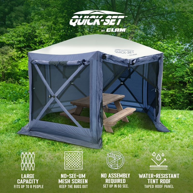 CLAM Quick-Set Pavilion 12.5 x 12.5 Foot Easy Set Up Portable Outdoor Camping Pop Up Canopy Gazebo Shelter with Stakes and Carry Bag, Slate Blue, 3 of 8