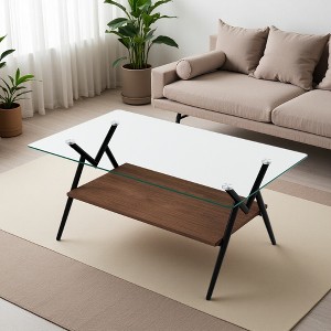 38.39" Glass Rectangle Coffee Table with White Legs - 1 of 4