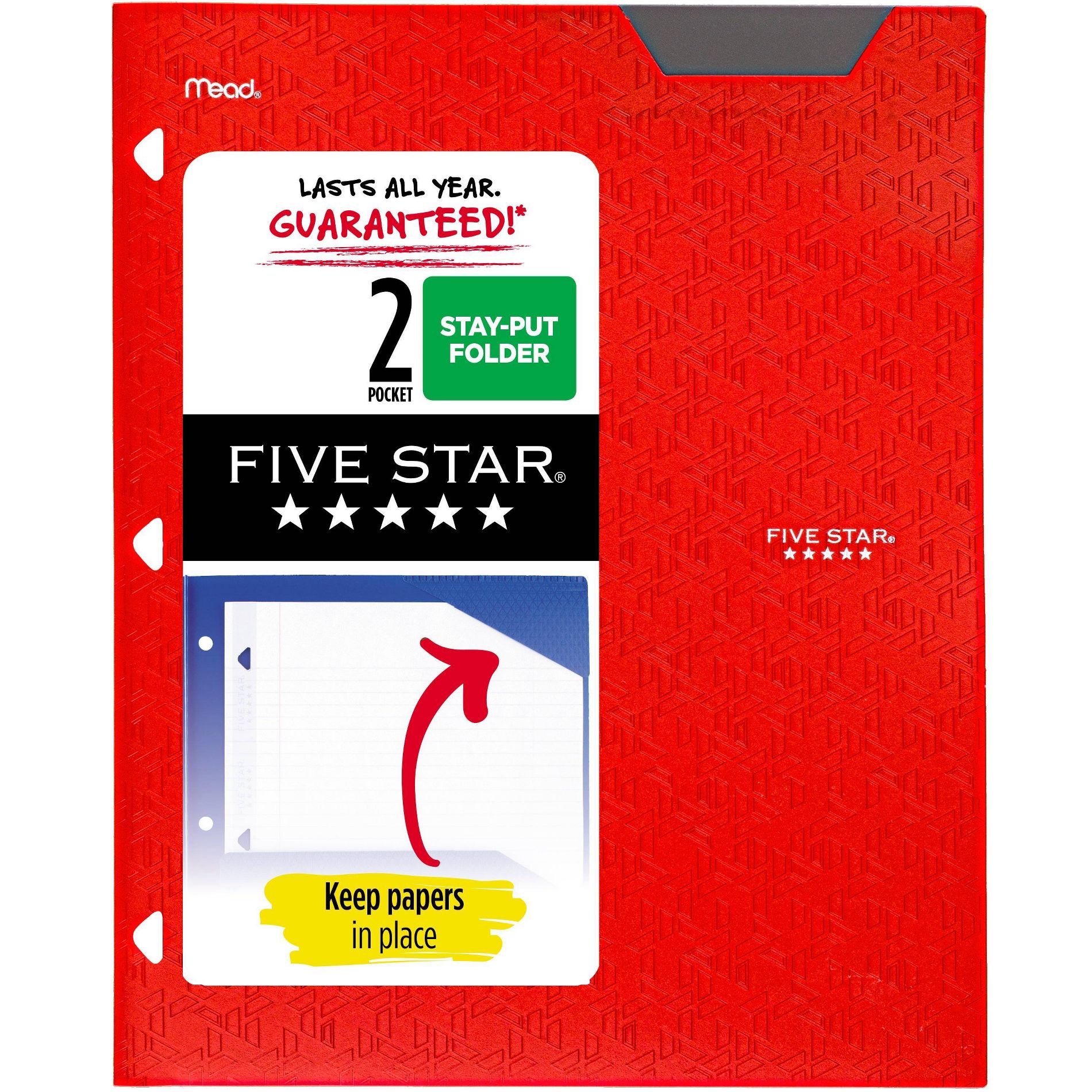 Five Star 2 Pocket Plastic Folder Red