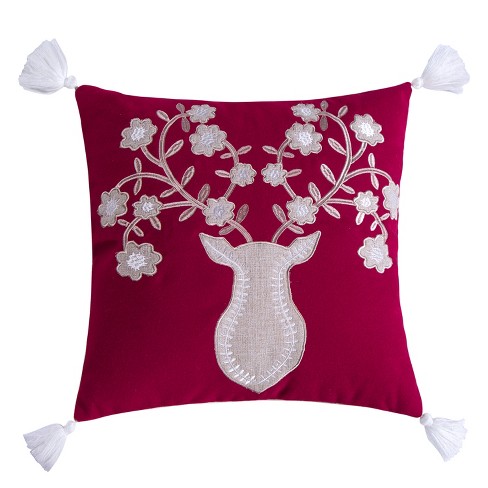 Villa Lugano Sleigh Bells Gray Deer Textured Red Tassel Pillow - Levtex Home - image 1 of 4