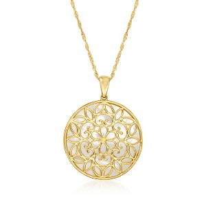 Ross-Simons Mother-Of-Pearl Floral Pendant Necklace in 18kt Gold Over Sterling Size 18 - 1 of 3
