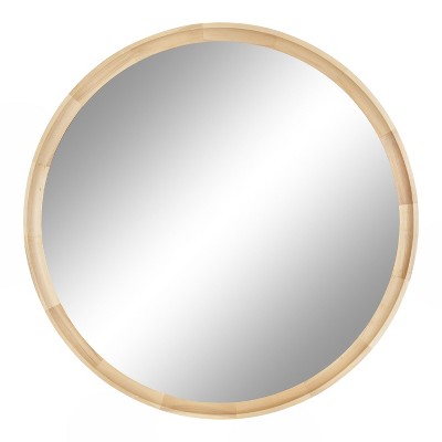 Hatherleigh 34-Inch Round Natural Wood Bathroom Vanity Mirror