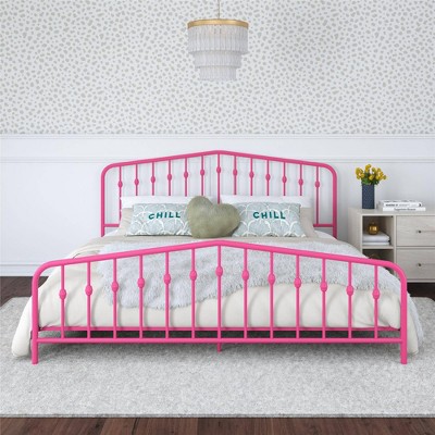 Hot Pink King Metal Platform Bed with Headboard and Slats