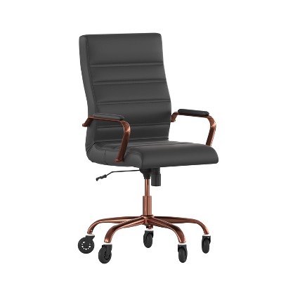 High Back Black Leather Executive Swivel Office Chair with Rose Gold Frame