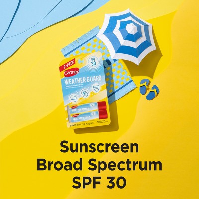 Carmex Weather Guard Broad Spectrum SPF 30 Original Flavor Lip Balm - 0.03oz/2pk: Paraben-Free, Cocoa Butter