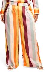 Women's Mixed Vertical Stripe Print Wide Leg Pants - Fe Noel x Target Orange/Brown/Peach