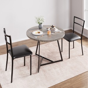 Dining Table Set for 2, Round Wooden Kitchen Table and Chairs, 2 Metal and Wood Chairs, for Small Space, Apartment - 1 of 4