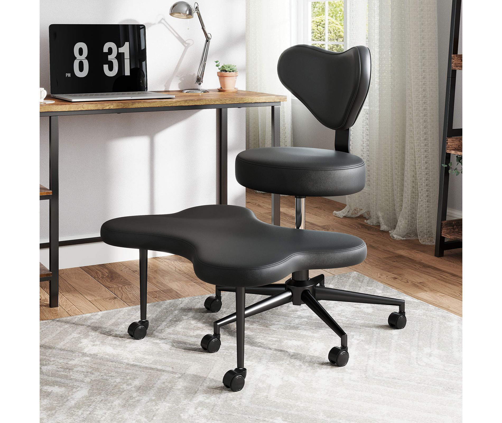 Pinmoco Ergonomic Cross-Legged Office Chair Adjustable Height Meditation Chair with Back Support and 360° Swivel, Office/Home Chair, Black