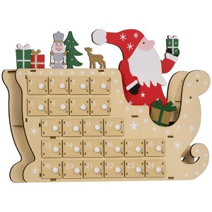 HOMCOM Christmas Advent Calendar with 24 Countdown Drawers, Reusable Wooden Holiday Decor, Xmas Gift for Kids Adults, Natural Wood - 1 of 4