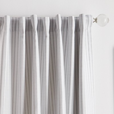 Gray Ticking Stripe Blackout Cotton Polyester Curtain Panels, 84"