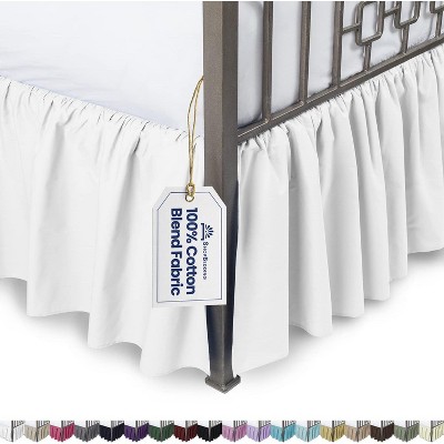 White Cotton Blend Queen Ruffled Bed Skirt with Split Corners