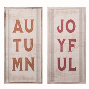 Transpac Wood White Christmas Changing Seasons Joyful or Autumn Reversible Decor - 1 of 2