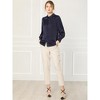 INSPIRE CHIC Women's Puff Long Sleeve Point Collar Vintage Button Work Satin Shirt - 3 of 4