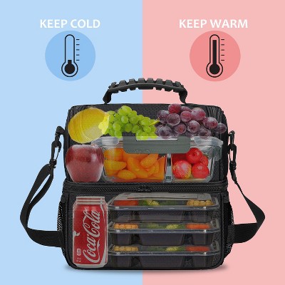 Black Double Compartment Insulated Lunch Bag with Adjustable Strap