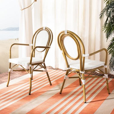 Rosen White and Tan Wicker Bistro Arm Chair Set