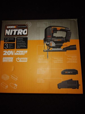 Worx Wx542l Nitro 20v Power Share Cordless Jigsaw With Brushless Motor ( battery & Charger Included) : Target