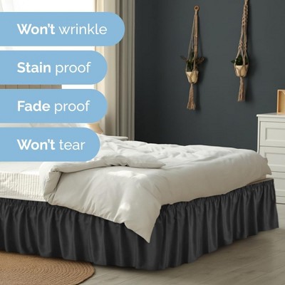 King Black Ruffled Elastic Wrap Around Bed Skirt