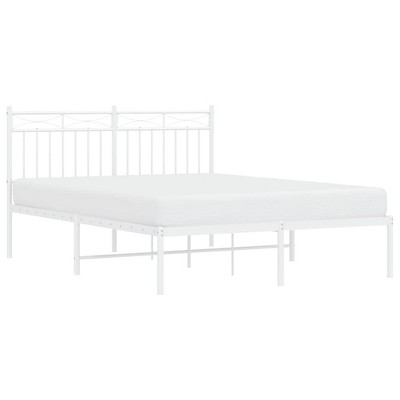vidaXL Sturdy Metal Double Bed Frame with Headboard in Classic White Design for Stylish Bedroom Décor