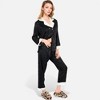 Anna-Kaci Lounge Women's Satin Pajama Set with Contrast Trim and Button-Up Top - 3 of 4