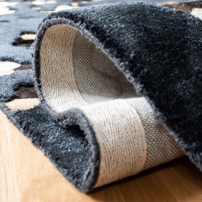 Manhattan Black and White Hand-Knotted Wool Shag Rug