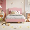 Twin Size Bed Frame for Kids with Scallop Headboard, Cute Velvet Twin Bed for Girls, Boys, Sturdy Platform Bed - 3 of 4