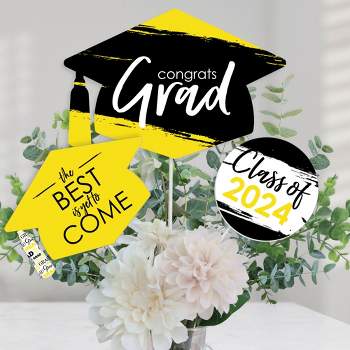 Big Dot of Happiness Yellow 2024 Graduation Party Centerpiece Sticks - Table Toppers - Set of 15