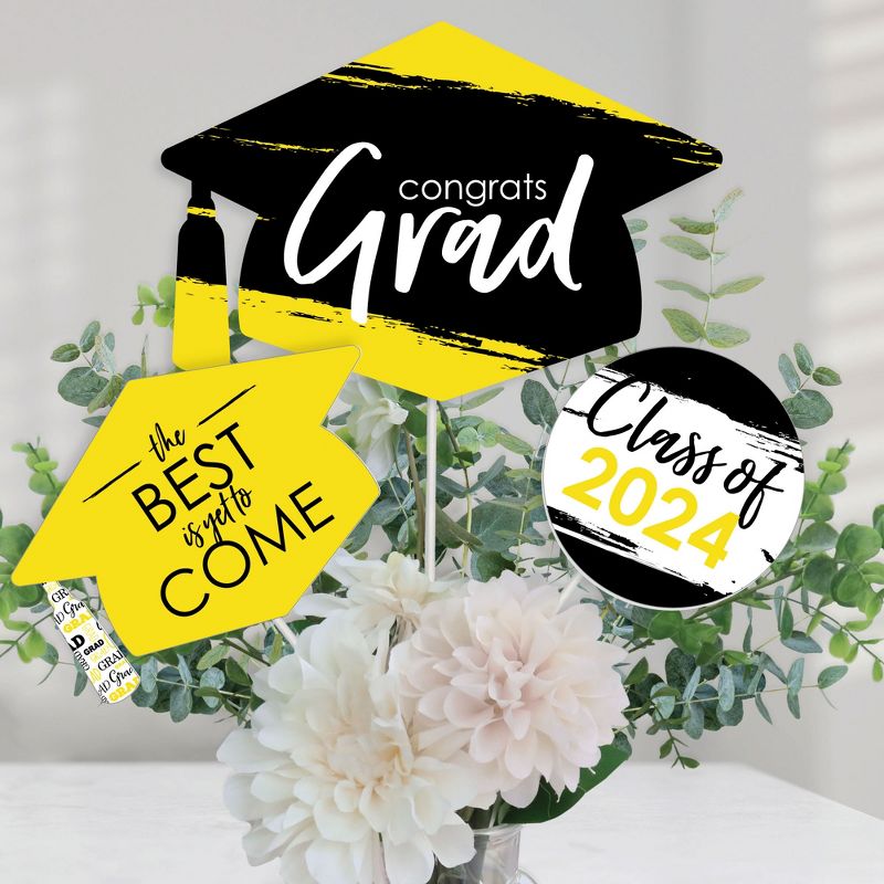 Big Dot of Happiness Yellow 2024 Graduation Party Centerpiece Sticks - Table Toppers - Set of 15, 1 of 9