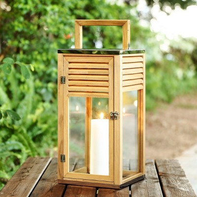 Alenna 21.25" Light Brown Wood Outdoor Lantern