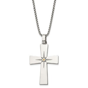 Black Bow Jewelry Men's Stainless Steel & Gold Tone North Star Cross Necklace, 24 Inch - 1 of 4