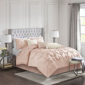 Sapphtopaz 7 Piece Comforter Set Elegant Bedding Comforter Sets Solid Color Reversible Tufted Bedding Set with Throw Pillows - 1 of 4