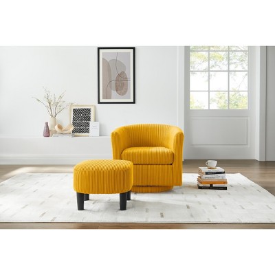 TIRAMISUBEST 360¡ã Swivel Recliner Chair with Ottoman - Plush Corduroy Accent Armchair for Living Room & Bedroom (Yellow)