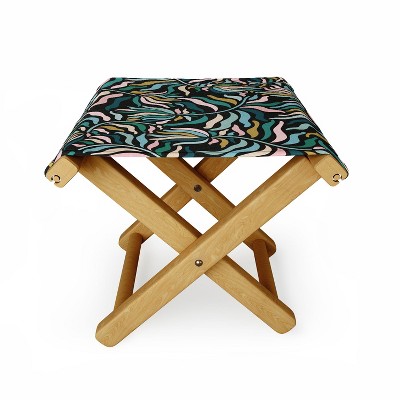 evamatise Springtime Florals On Dark Folding Stool - Deny Designs