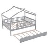 TIRAMISUBEST Twin/Full Size House Bed with Twin Size Trundle, Wooden House Platform Bed with Fence Guardrails and Roof Design for Kids - 4 of 4