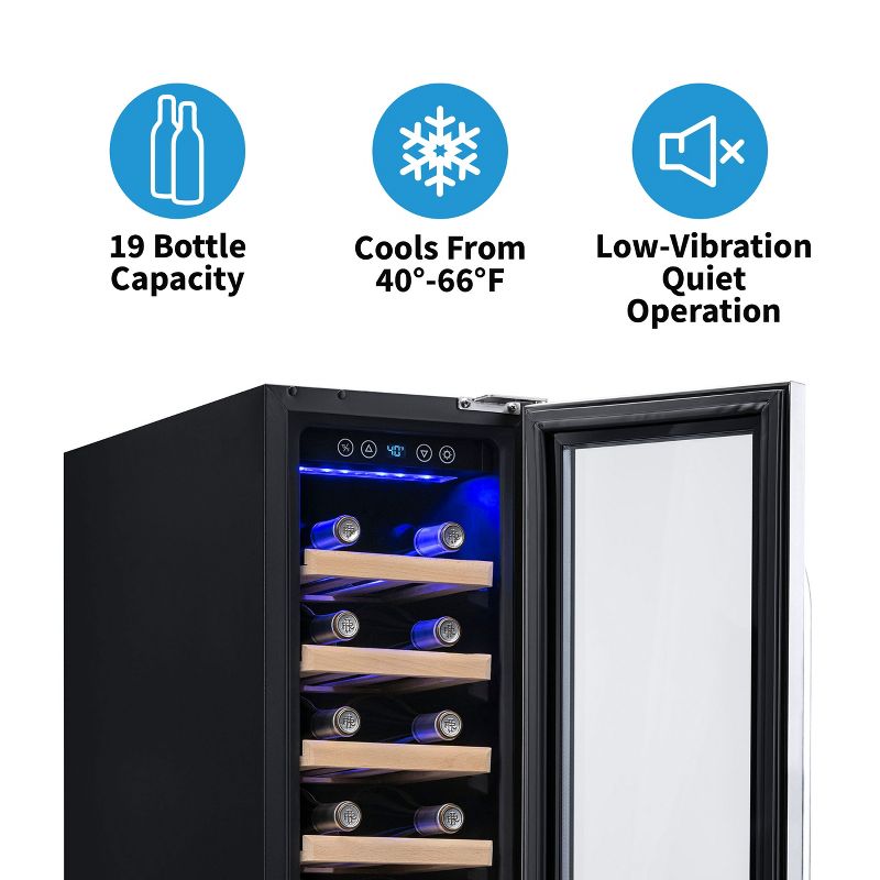 Newair 12" Built-In 19 Bottle Compressor Wine Fridge in Stainless Steel, Compact Size with Precision Digital Thermostat and Premium Beech Wood Shelves, 2 of 16
