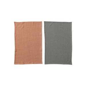 Storied Home Woven Cotton Dobby Tea Towels, Orange and Charcoal, Set of 2 - 1 of 3