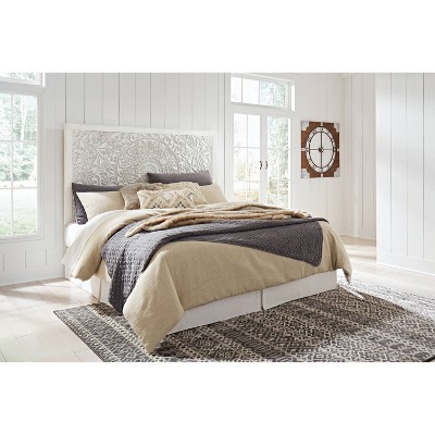 King Paxberry Traditional White Wood Panel Bed with Carved Medallion