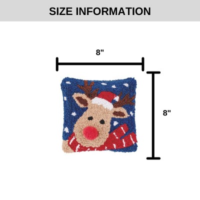 8" x 8" Christmas Reindeer Hooked Acrylic Throw Pillow