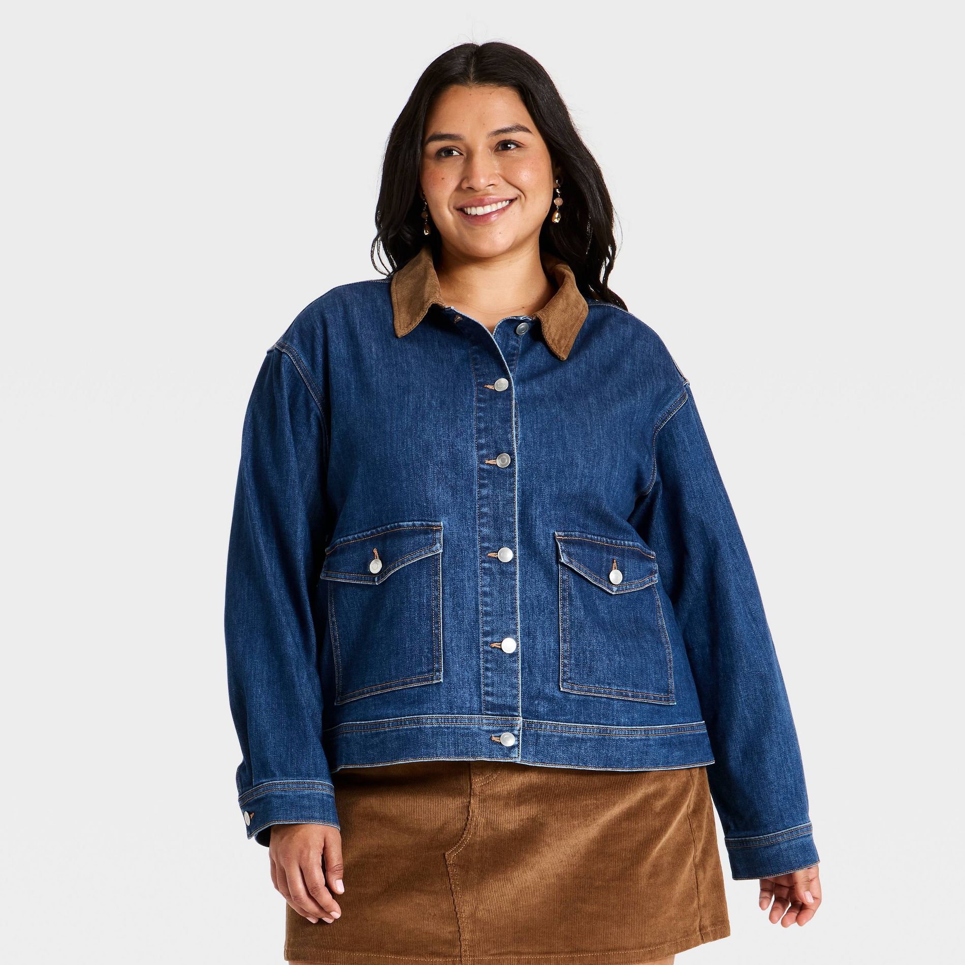 Women's Plus Denim Barn Chore Jacket - Ava & Viv™ Medium Wash
