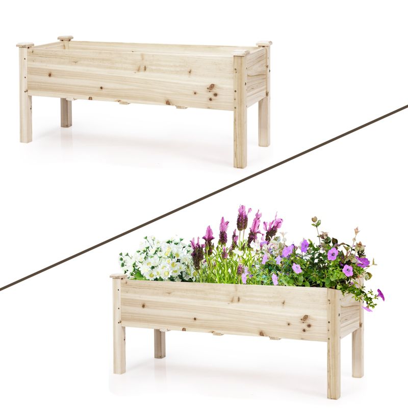 Tangkula Outdoor Wood Planter Raised Garden Bed Elevated Planter Box Kit with four holes for Backyard Patio, 1 of 11