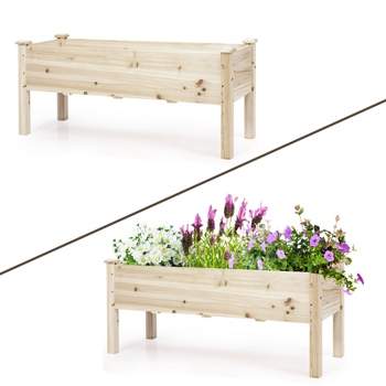 Tangkula Outdoor Wood Planter Raised Garden Bed Elevated Planter Box Kit with four holes for Backyard Patio